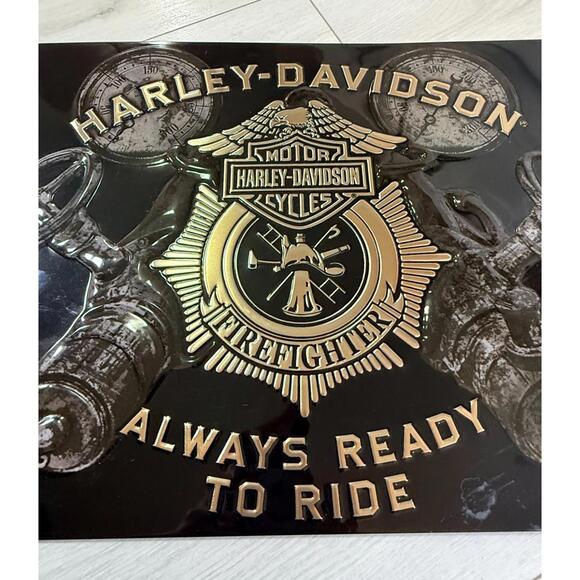 Harley Davidson Firefighter Badge Embossed Tin Sign Andy Rooney USA 17”X 12.5” - Picture 3 of 9